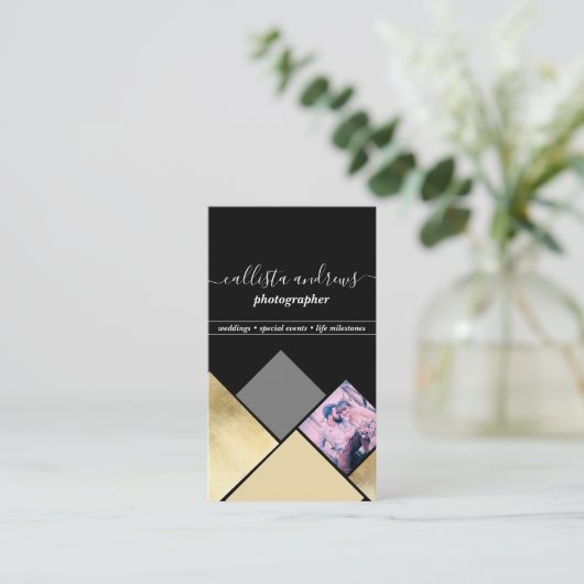 Elegante, moderne Gold-Fotocollage Fotografie Visitenkarte (Stehend Vorderseite)