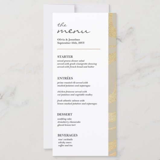 Elegante moderne Gold GlitterWedding Table Menu Ca (Vorderseite)
