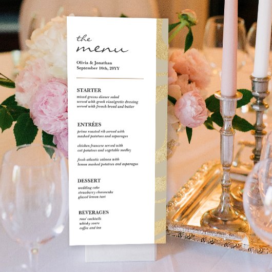 Elegante moderne Gold GlitterWedding Table Menu Ca