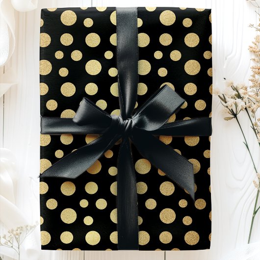 Elegante Moderne Gold Imitats Foil Polka Dots on B Geschenkpapier