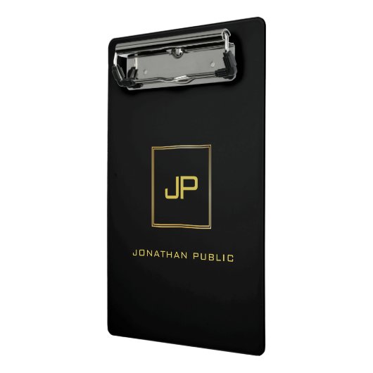 Elegante moderne Gold Monogram Black Template Mini Klemmbrett (Gewinkelt2)