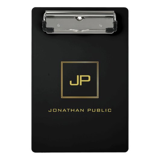 Elegante moderne Gold Monogram Black Template Mini Klemmbrett (Vorderseite)