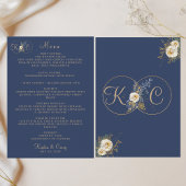 Elegante moderne Gold Monogram Navy Blue Wedding Menükarte