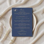 Elegante moderne Gold Monogram Navy Blue Wedding Menükarte