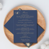 Elegante moderne Gold Monogram Navy Blue Wedding Menükarte