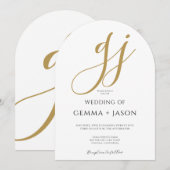 Elegante Moderne Gold Monogram Wedding Einladung (Vorne/Hinten)