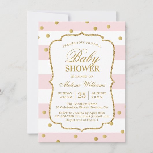 Elegante moderne Gold Pink Baby Dusche Einladung (Vorderseite)