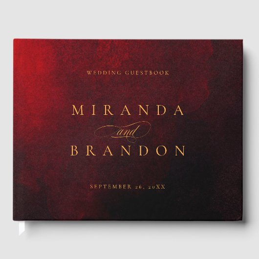Elegante Moderne Gold Red Black Wedding Gästebuch (Vorderseite)