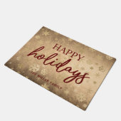 Elegante Moderne Gold & Red Happy Holidays Fußmatte (Schrägansicht)