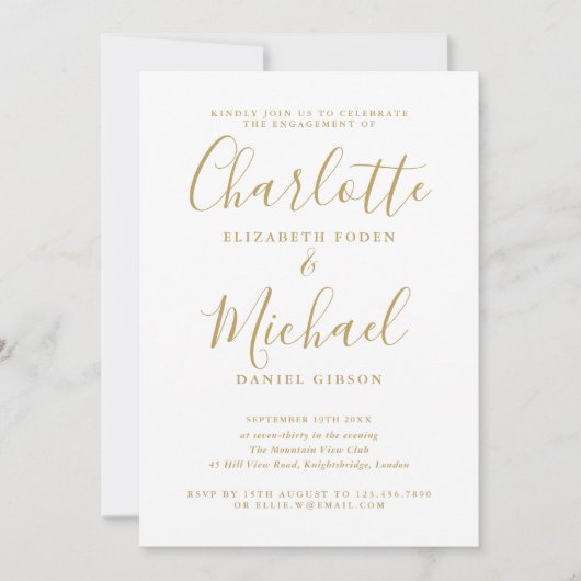 Elegante, moderne Gold Script Foto Engagement Part Einladung (Vorderseite)