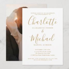 Elegante, moderne Gold Script Foto Engagement Part Einladung