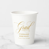 Elegante Moderne Gold Script Graduation Party Pappbecher (Vorderseite)