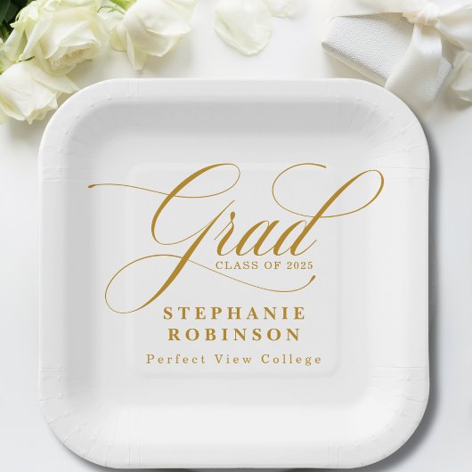 Elegante Moderne Gold Script Graduation Party Pappteller