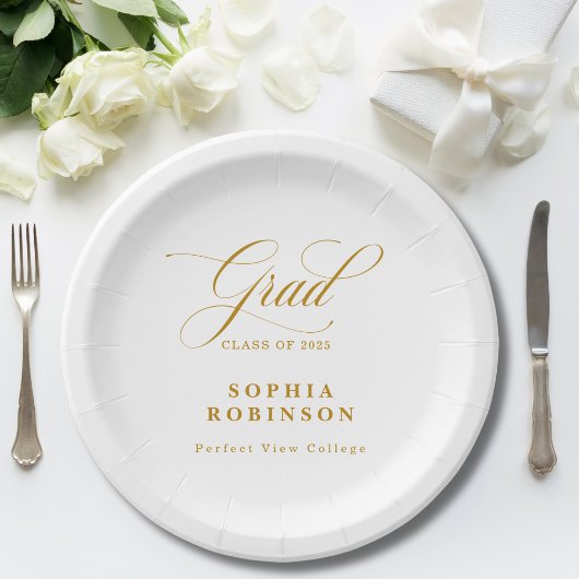 Elegante Moderne Gold Script Graduation Party Pappteller