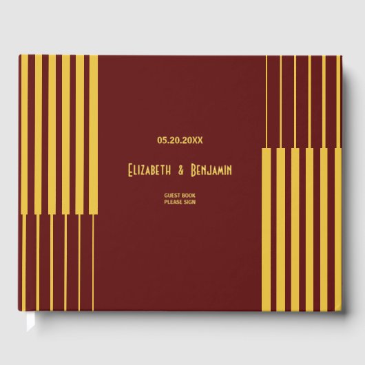 Elegante Moderne Gold Script Red Wedding Gästebuch (Vorderseite)