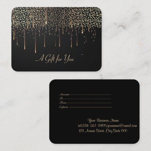 Elegante moderne Gold-Tropfen, Confetti Rabattkarte (Vorne/Hinten)