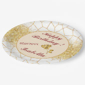 Elegante, moderne Gold Weißharte Glaskollektion Pappteller (Schrägansicht)