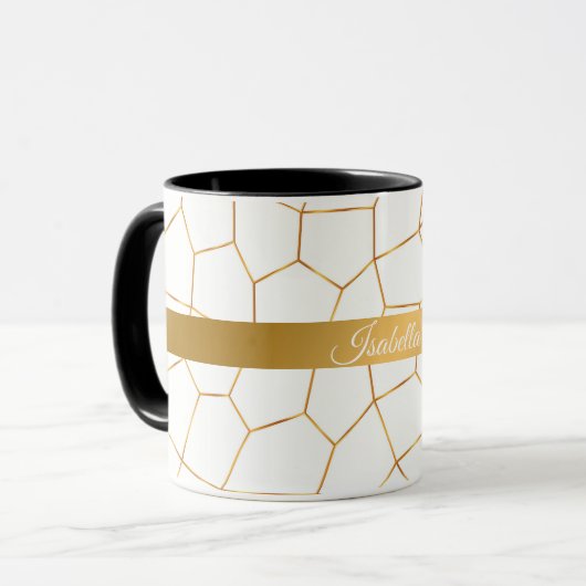 Elegante, moderne Gold Weißharte Glaskollektion Tasse (Vorderseite Links)