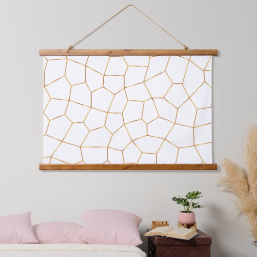 Elegante, moderne Gold Weißharte Glaskollektion Wandteppich Mit Holzrahmen (Schlafzimmer)
