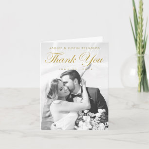Elegante moderne goldene Foto-Hochzeit-Dankeskarte Dankeskarte