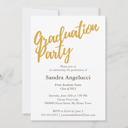 Elegante Moderne Goldene Graduierungsparty Einladung (Vorderseite)