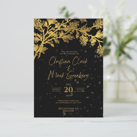 Elegante Moderne Goldene Hochzeit Einladung (Stehend Vorderseite)