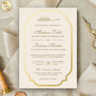 Elegante moderne goldene Umrandung cremefarbene mu Folieneinladung