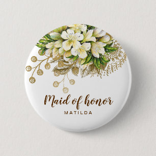 Elegante moderne goldene weiße Blumenbrautjungfer Button