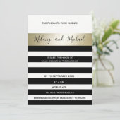 Elegante moderne goldfarbene schwarz-weiße Streife Einladung (Stehend Vorderseite)