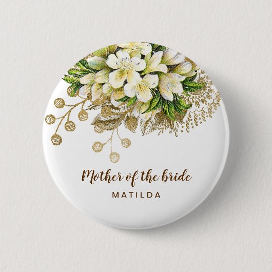 Elegante, moderne Goldflora Mutter der Braut Button (Vorderseite)