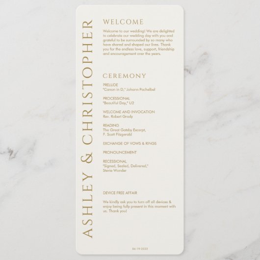 Elegante Moderne Goldhochzeit Programm (Vorderseite)