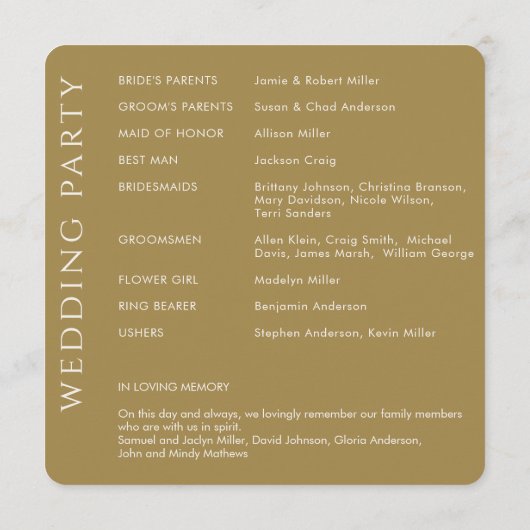 Elegante Moderne Goldhochzeit Programm (Rückseite)