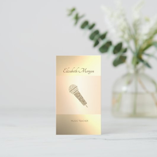 Elegante Moderne, Goldmikrophon, Musiklehrer Visitenkarte (Stehend Vorderseite)