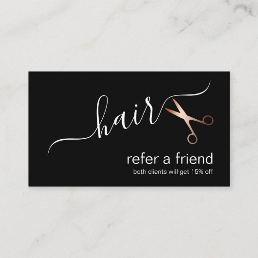 Elegante, moderne Goldschere der Rose Empfehlungskarte (Vorderseite)