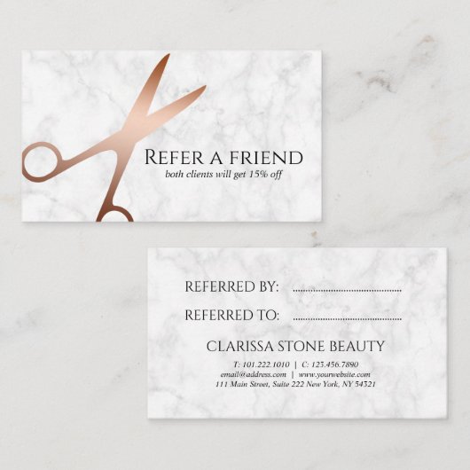 Elegante, moderne Goldschere der Rose Empfehlungskarte (Vorne/Hinten)