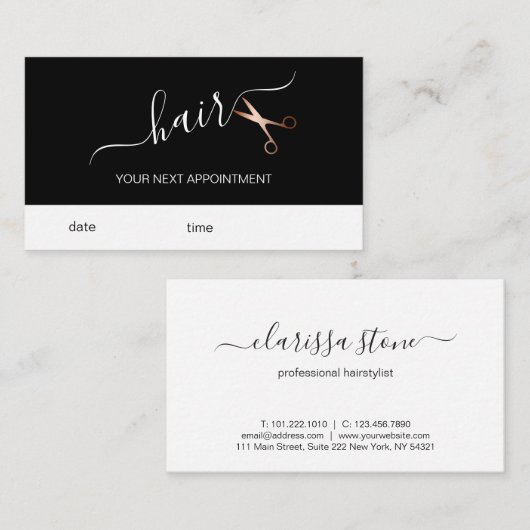 Elegante, moderne Goldschere der Rose Terminkarte (Vorne/Hinten)