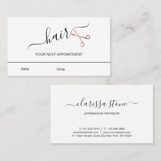 Elegante, moderne Goldschere der Rose Terminkarte (Vorne/Hinten)