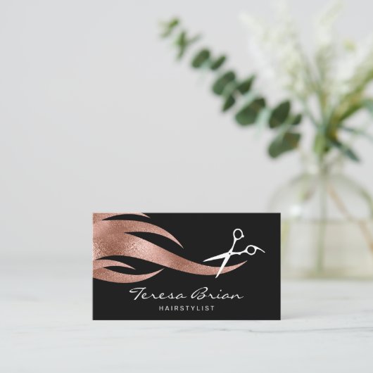 Elegante, moderne Goldschere der Rose Visitenkarte (Stehend Vorderseite)