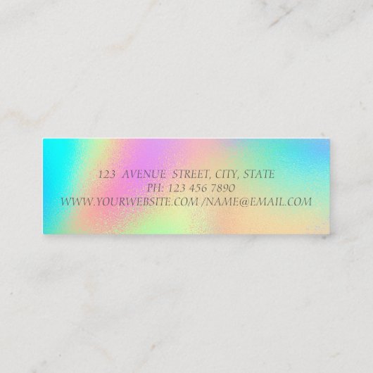 Elegante moderne Goldstreifen, farbenfrohe hologra Mini Visitenkarte (Rückseite)
