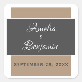 Elegante Moderne Gray Beige Typografie Hochzeit Quadratischer Aufkleber