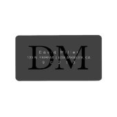 Elegante Moderne Gray Black Monogram Rücksendeadre Adressaufkleber (Vorne)