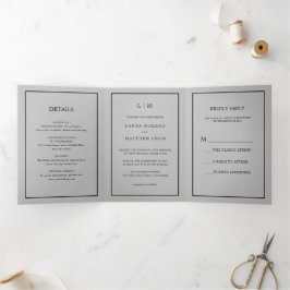 Elegante Moderne Gray Monogram Simple Wedding Dreifach Gefaltete Einladung