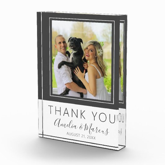 Elegante moderne Gray Script Danke für Ihre Hochze Fotoblock (Rechts)