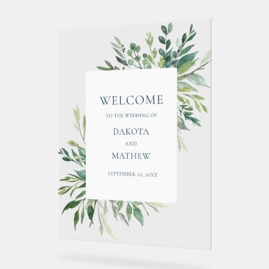 Elegante Moderne Grüne Begrüßung Acrylschild (Winkel)