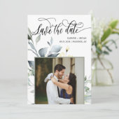 Elegante moderne grüne Blätter QR Code Foto Hochze Save The Date (Stehend Vorderseite)