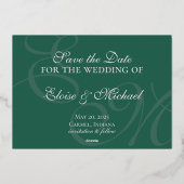 Elegante moderne grüne Foil Wedding rettet das Dat Folieneinladung (Rückseite)