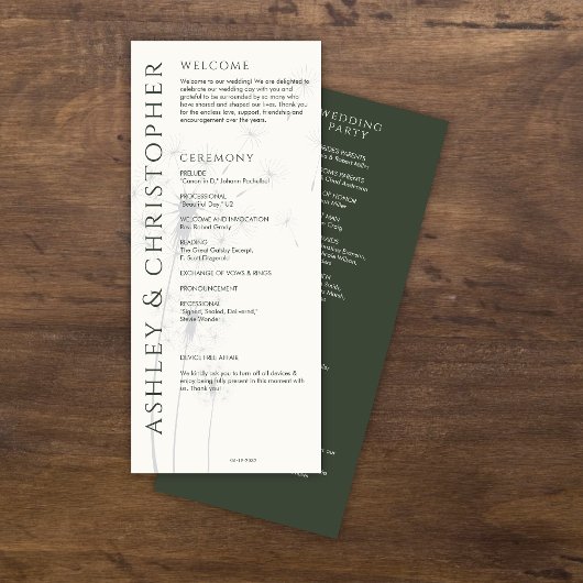 Elegante moderne grüne Hochzeit Programm