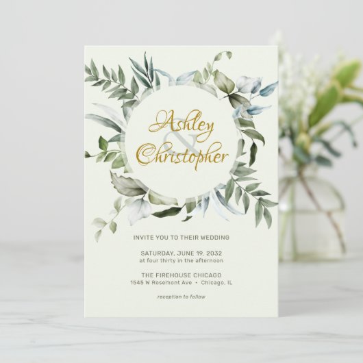 Elegante Moderne Grüne Skripte Hochzeit Einladung (Stehend Vorderseite)