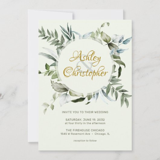 Elegante Moderne Grüne Skripte Hochzeit Einladung (Vorderseite)