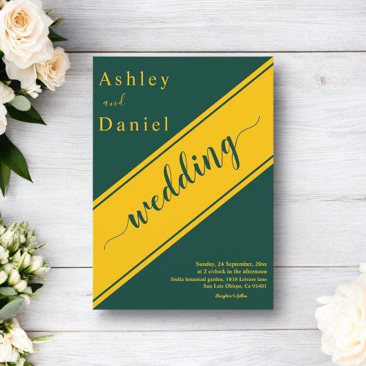 Elegante moderne grüne und goldene Hochzeit Einladung